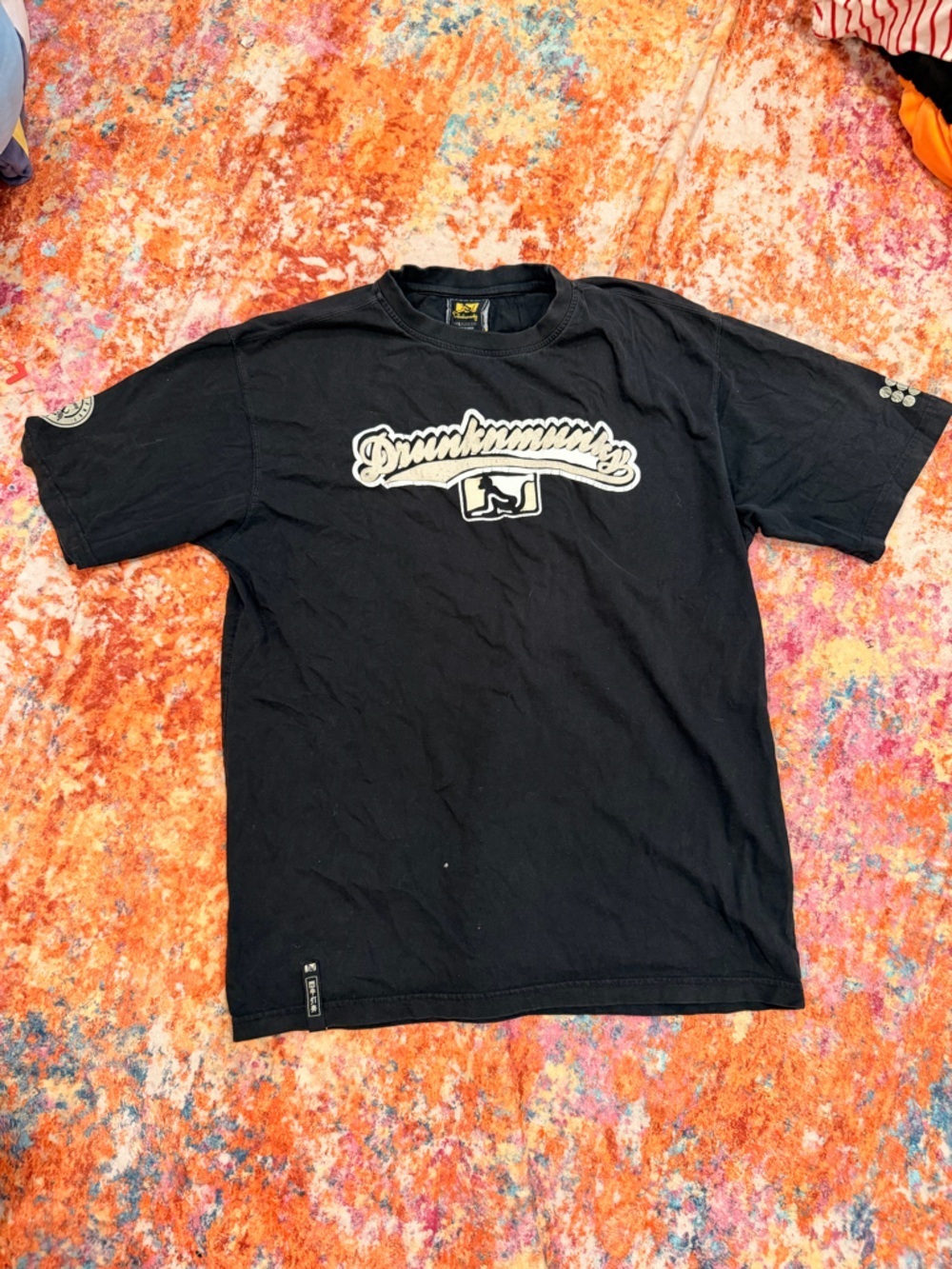 Drunknmunky Long Sleeve Graphic T-Shirt Black Spellout Logo Skate Streetwear